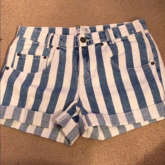 Forever 21 Pants - White and blue striped jeans shorts